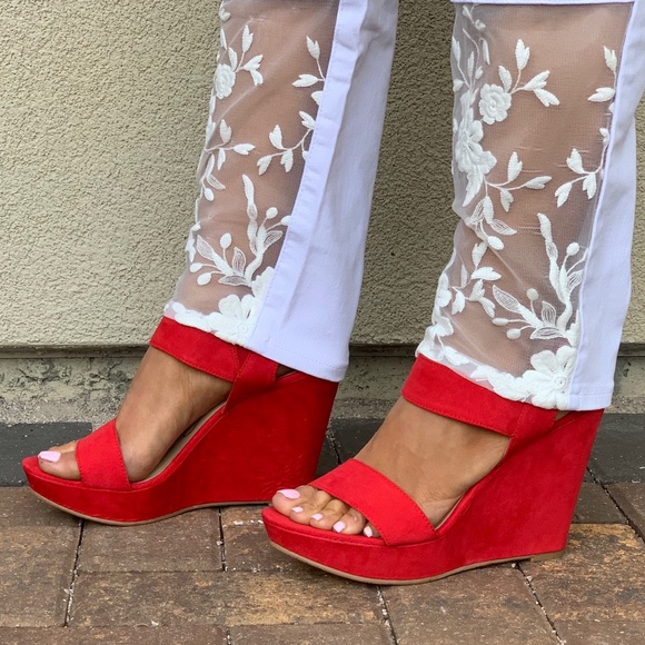 Bamboo Double Band Slingback Platform Wedge